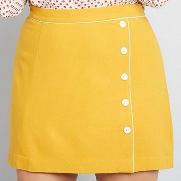 ModCloth Mustard Yellow Own The Era Wool Blend Mini Skirt Sz.M NWT - Picture 2 of 12